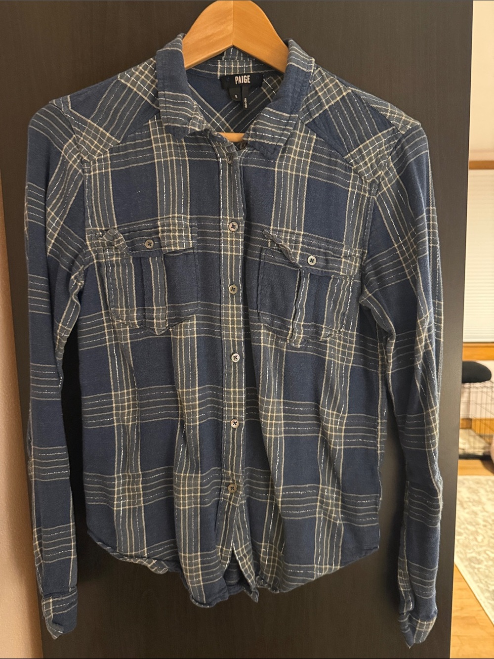 PAIGE Blue Plaid Long-Sleeve Button-Down Shirt